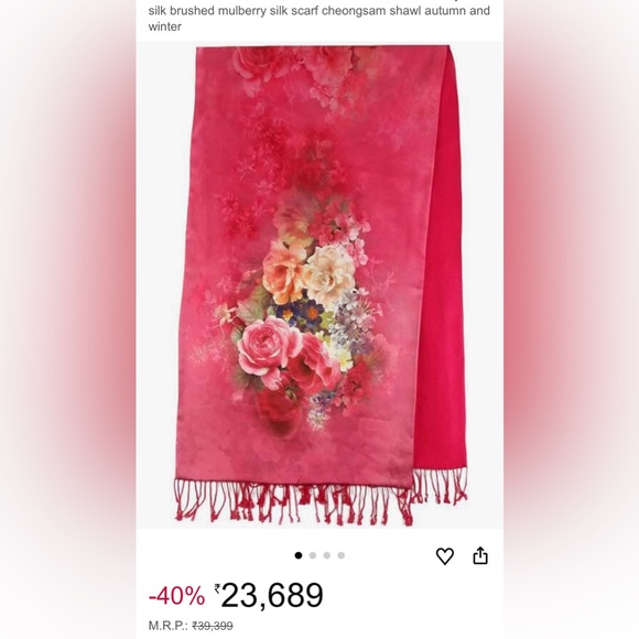 100% Mulberry Silk Double-Layer Floral Shawl Fuchsia Rose - Picture 3 of 6